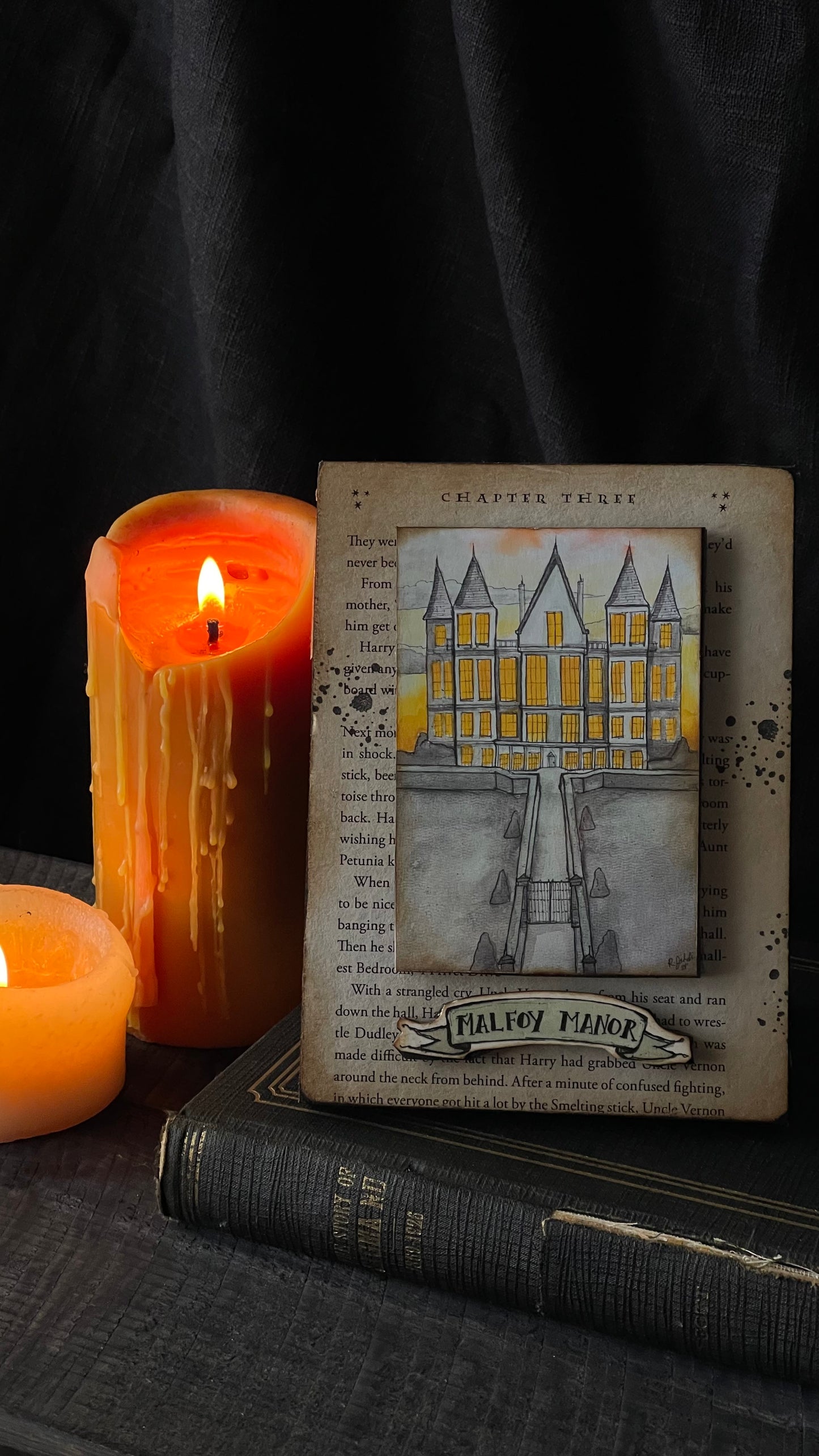 Malfoy Manor Watercolor Book Page Art