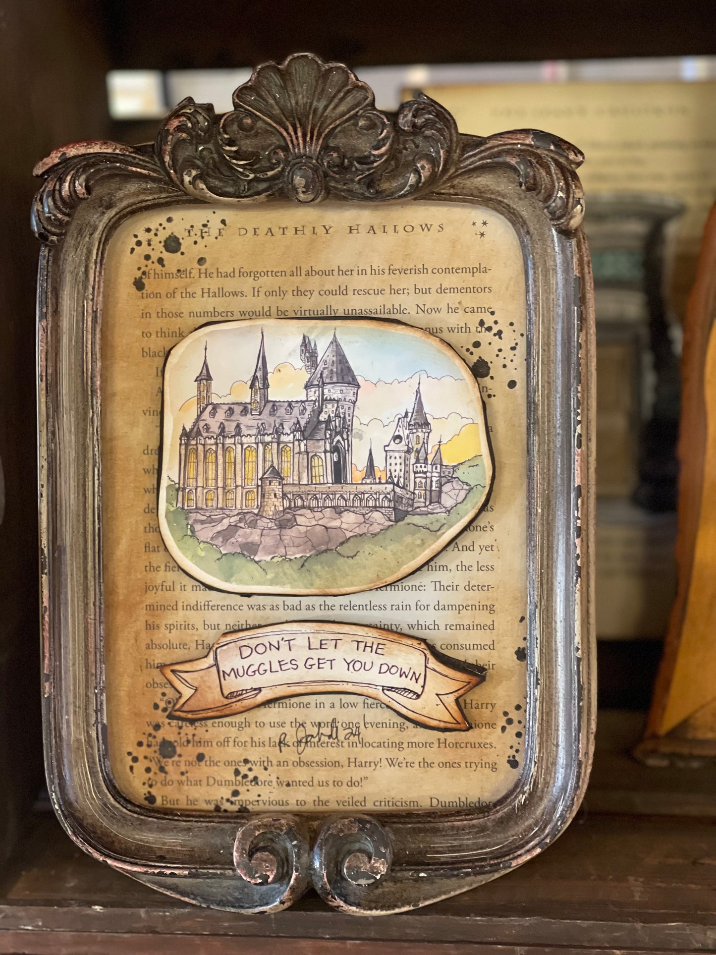 Framed Hogwarts Watercolor Book Page Art