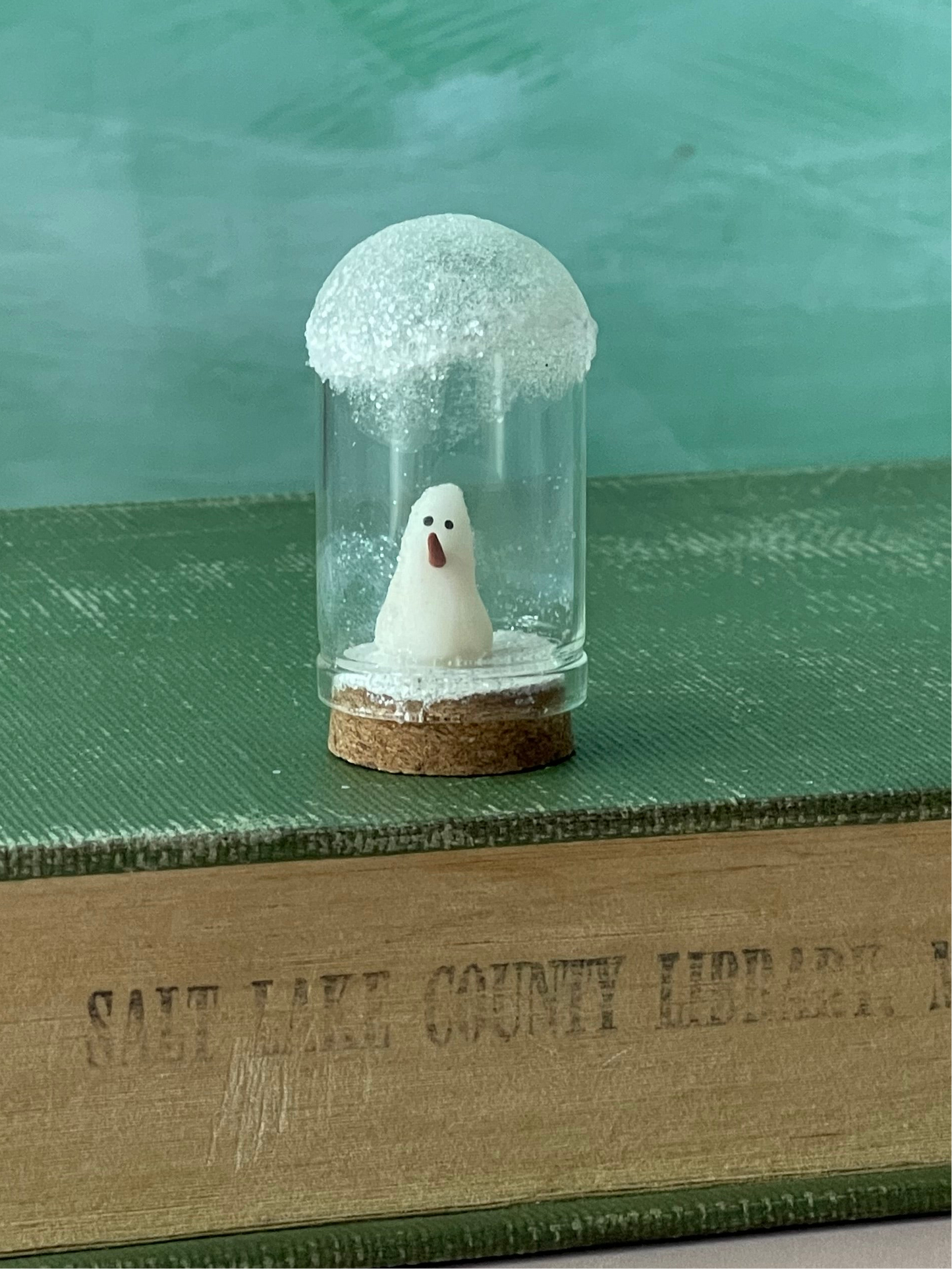 Ice Topped Snowman Ghost in Glass Cloche | Adopt-a-ghost