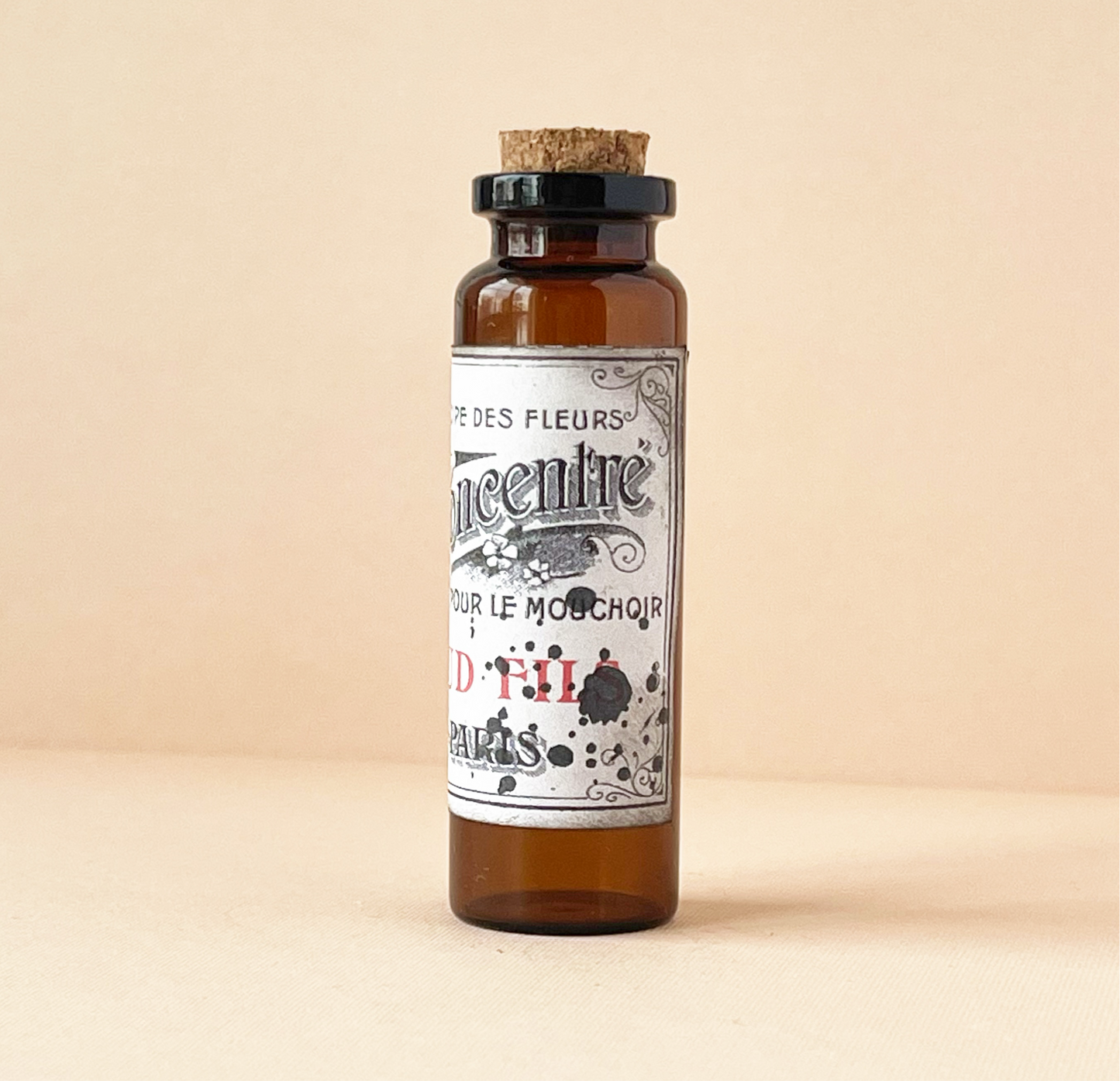 Miniature apothecary bottles in Amber French label - set of 6