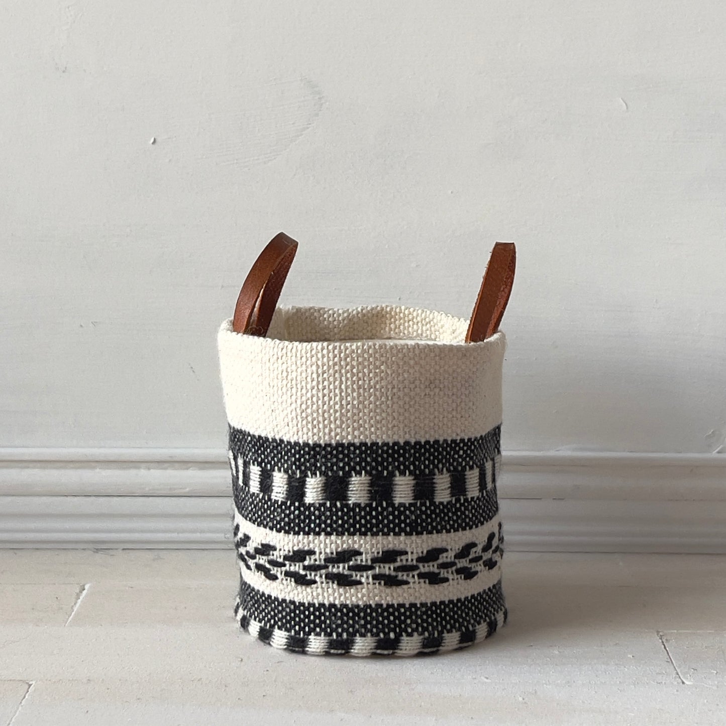 Black and white aztec print woven blanket basket