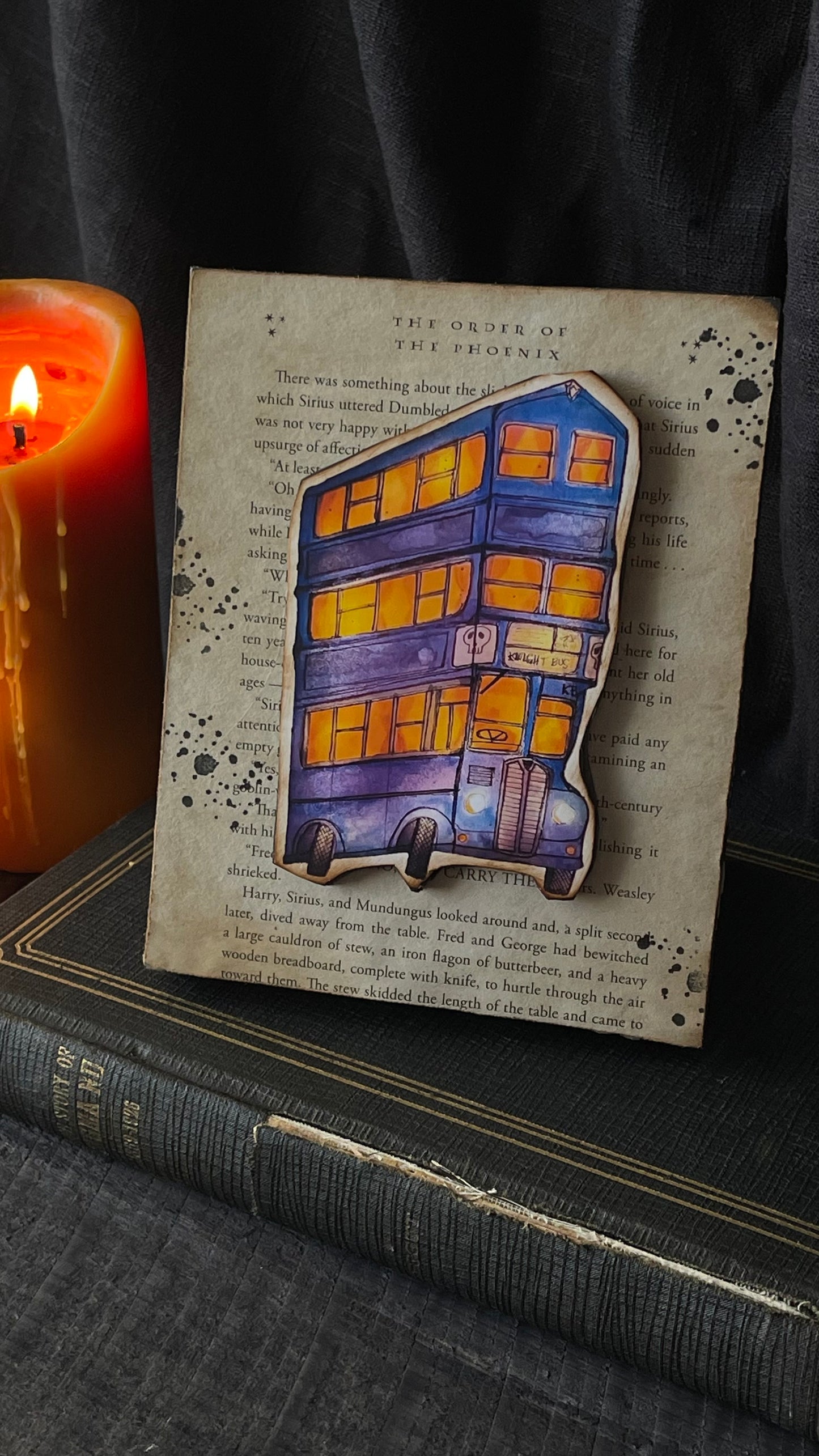 The Knight Bus Watercolor Book Page Art