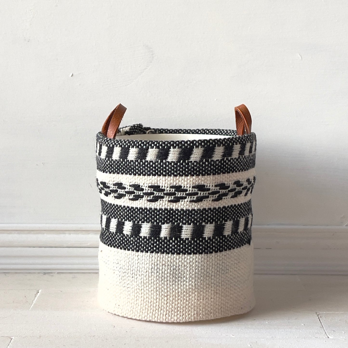 Black and white aztec print woven blanket basket