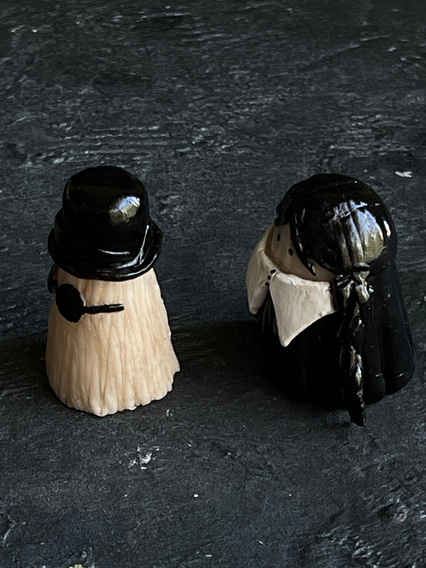 Cousin It and Wednesday Addams ghosties - 2" tall