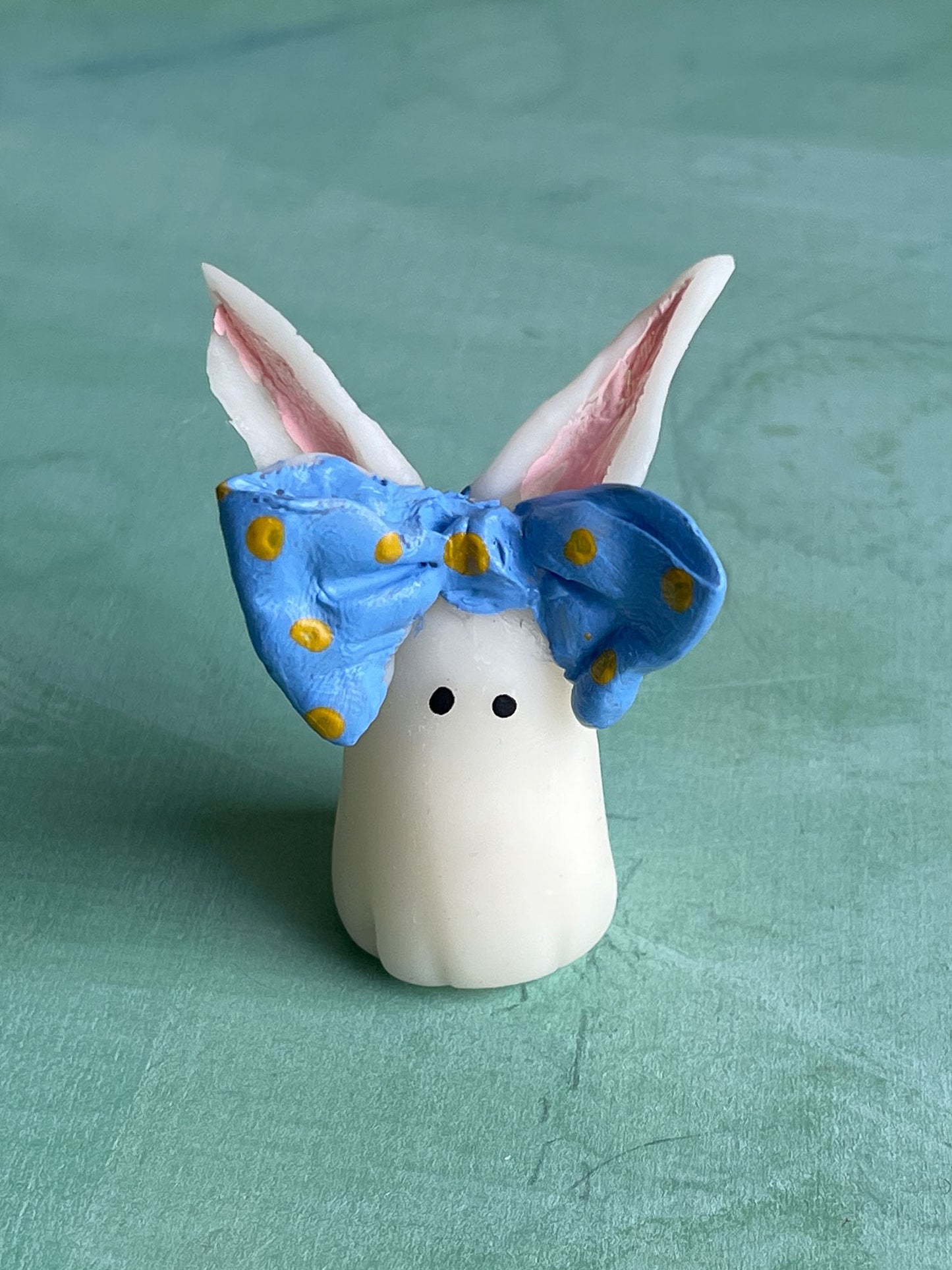 Blue Polka Dot Bow Bunny Ghost