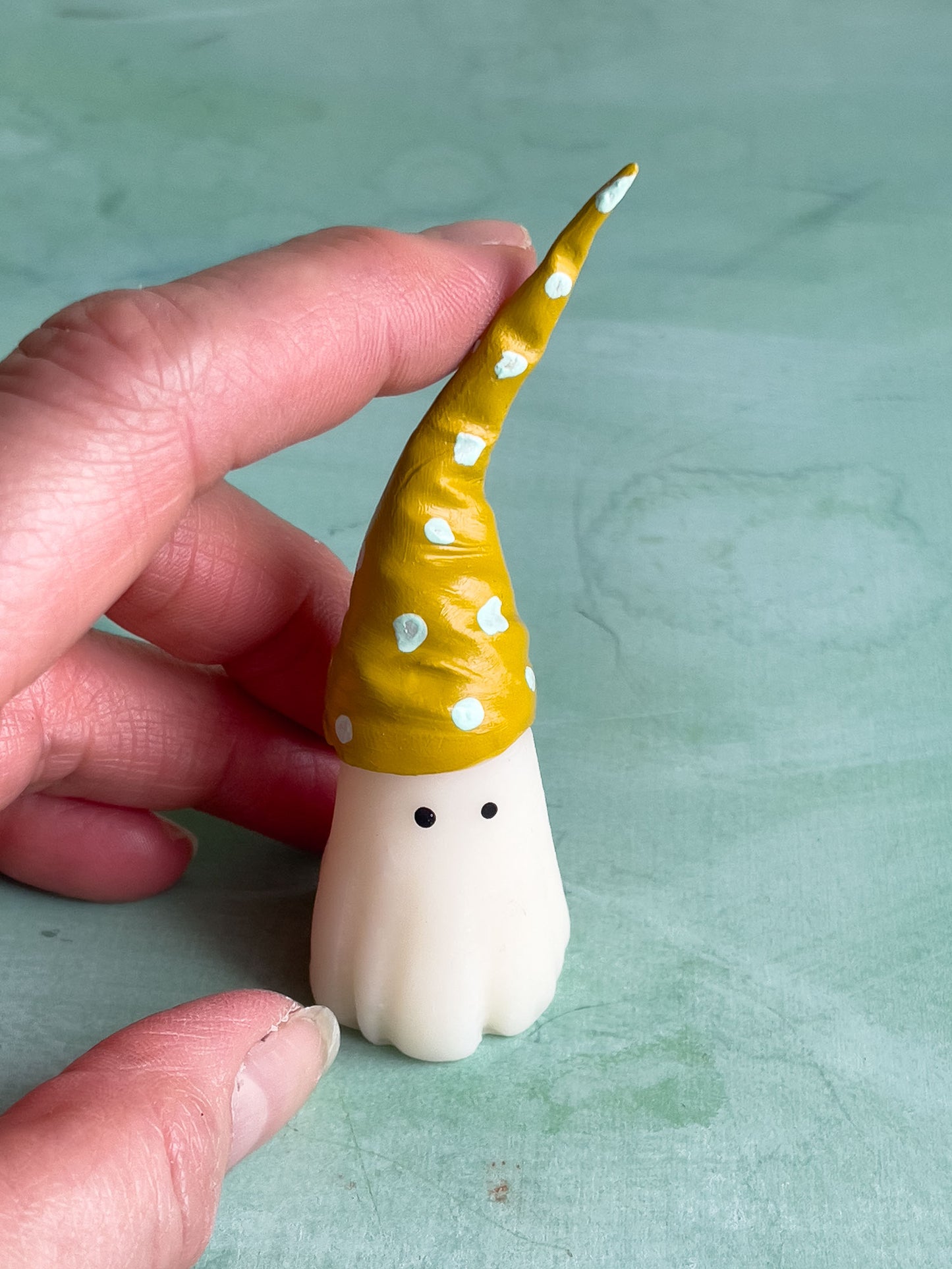 Yellow and Mint Polka Dot Cap Ghost