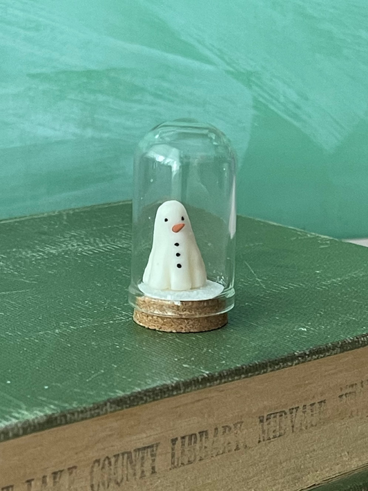 Snowman Ghost in Glass Cloche | Adopt-a-ghost